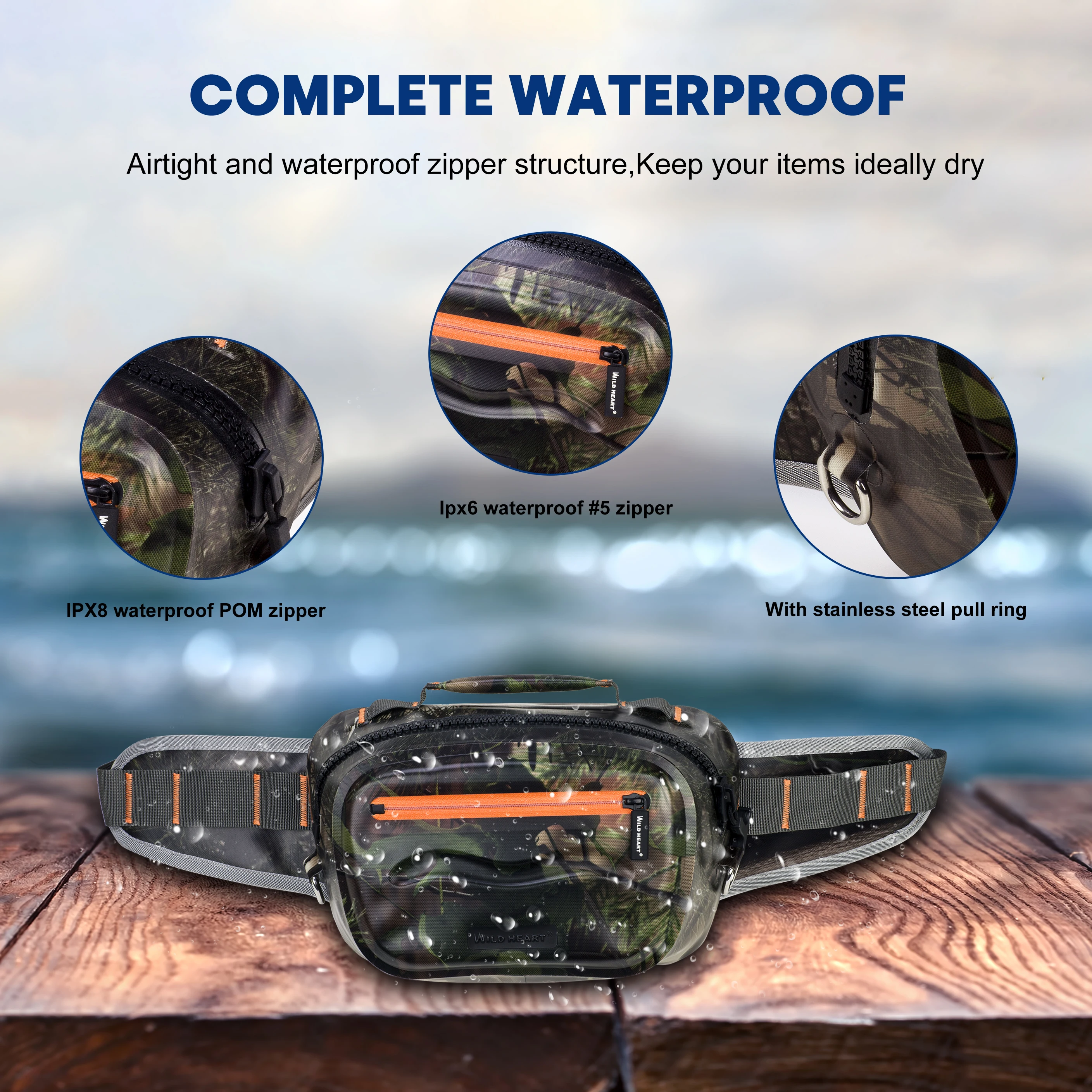 

WILD HEART Герметичная водонепроницаемая поясная сумка Luya Bag 3D Dimension Shape Case 3,6L Материал ТПУ для каякинга на открытом воздухе, рафтинга, Boati