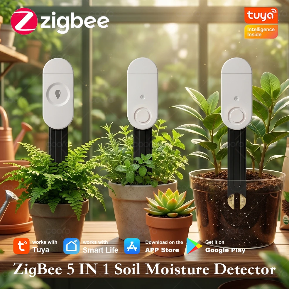 3/4/5 in 1 Zigbee Bodenfeuchtesensor Temperatur-Feuchtigkeits-Lux-Fruchtbarkeits-Detektor Bodenwassertester für Tuya Hub Smart Life Z2M