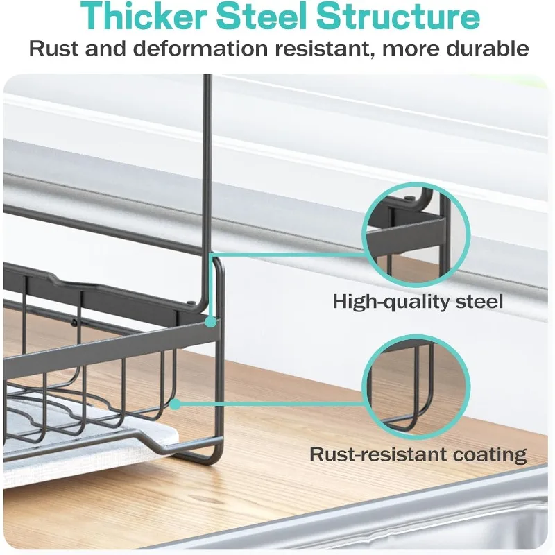 Dish Drying Rack with Stone Drying Mat, 2 Tier/Quick-Drying/Stainless/Super Sturdy/Space-Saving, Dish Strainers for Kitchen