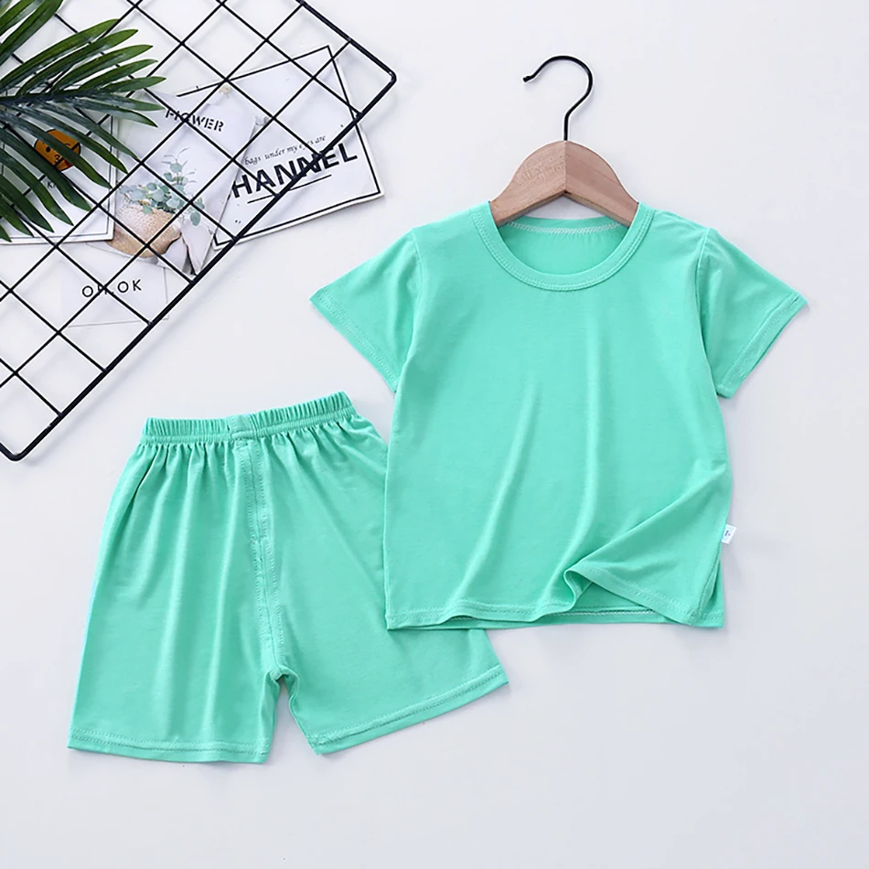 Summer Wardrobe Update Children Short Sleeves Shorts Solid Color Sets Soft and Breathable Perfect for Boys Girls Sleep and Play