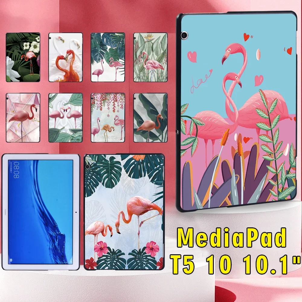 

For Huawei MediaPad T5 10 10.1 Inch Anti-Fall Flamingo Series Pattern Slim Tablet Hard Shell Back Case + Free Stylus