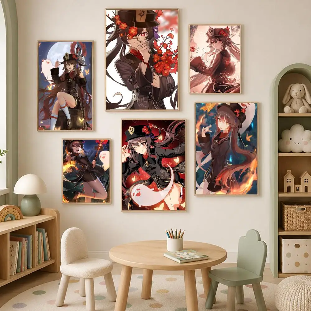 Game G-Genshin Impact Hu Tao Poster Self-Stick HD PP paper Wall Art Poster, Waterproof Decor for Bedroom, Living Room and Home