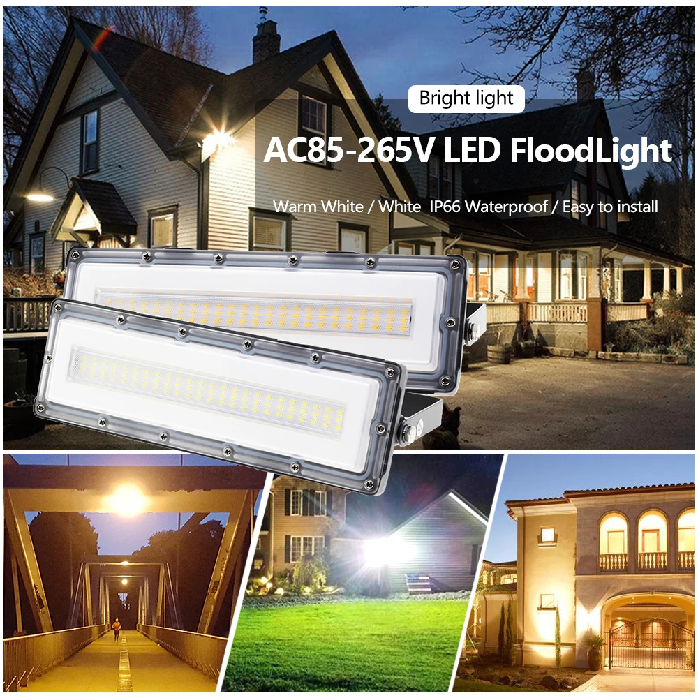 50W LED Flood Light AC85-265V Outdoor Floodlight Spotlight 3000K 6500K IP66 Waterproof LED Street Lamp Garden Lighting 220V 110V