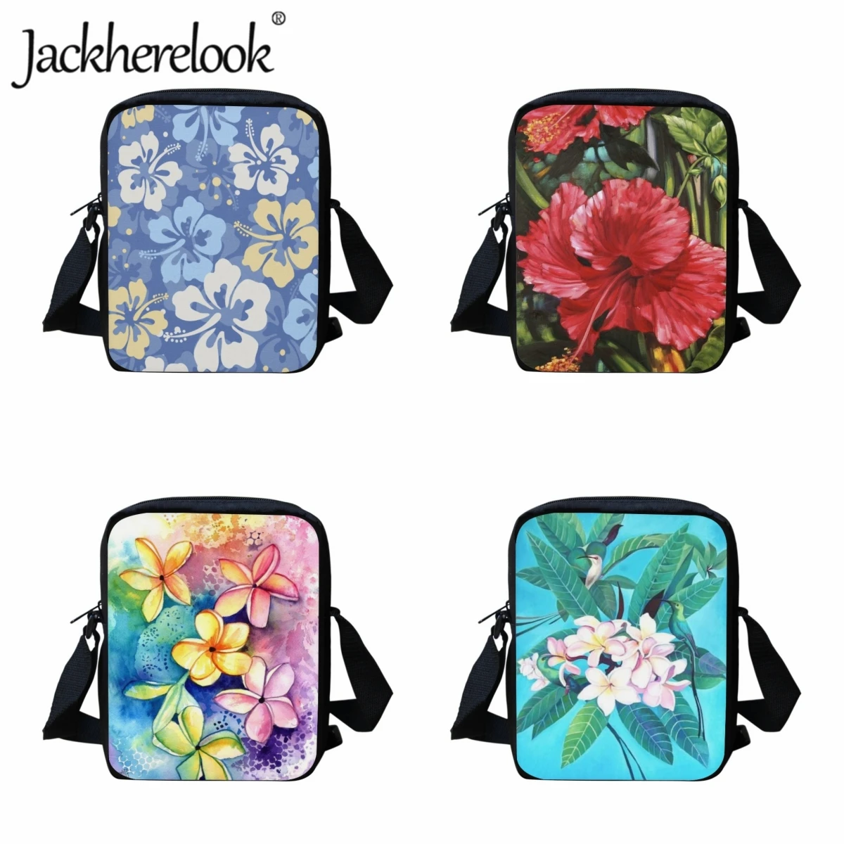 Jackherelook Frangipani Hibiscus Pattern Leisure Crossbody Bags Girl's Messenger Bag Boys Fashion Travel Bags Polynesia Style