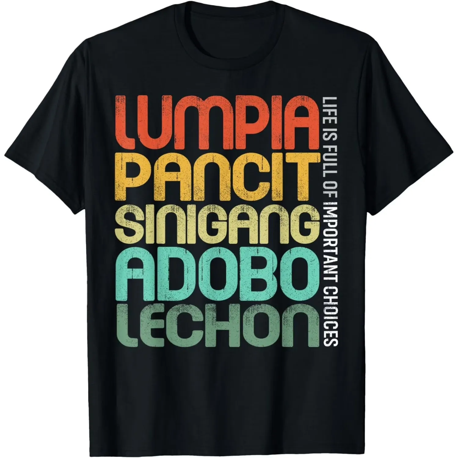 Camiseta gráfica con diseño de comida filipina, Lumpia Pancit Sinigang Adobo Lechon, camiseta para hombre