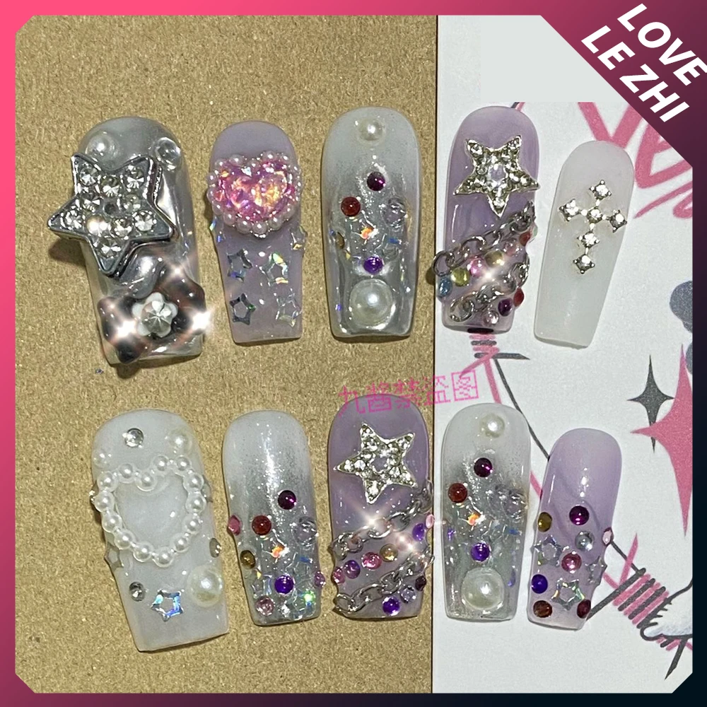 Spicy Girl Anime Reusable Y2K Handmade Press On Nails Cartoon Long Coffin Leopard Print Full Cover Nails Art Fake Nails