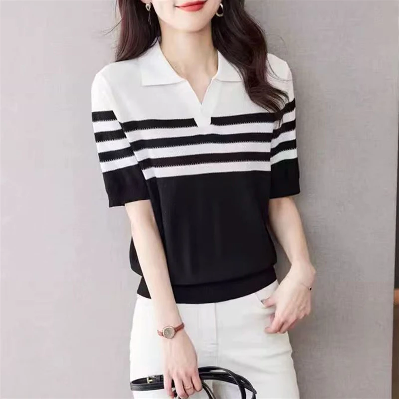 Women's POLO collar T-shirt summer new 100% cotton knitted short sleeved casual… - Image 5