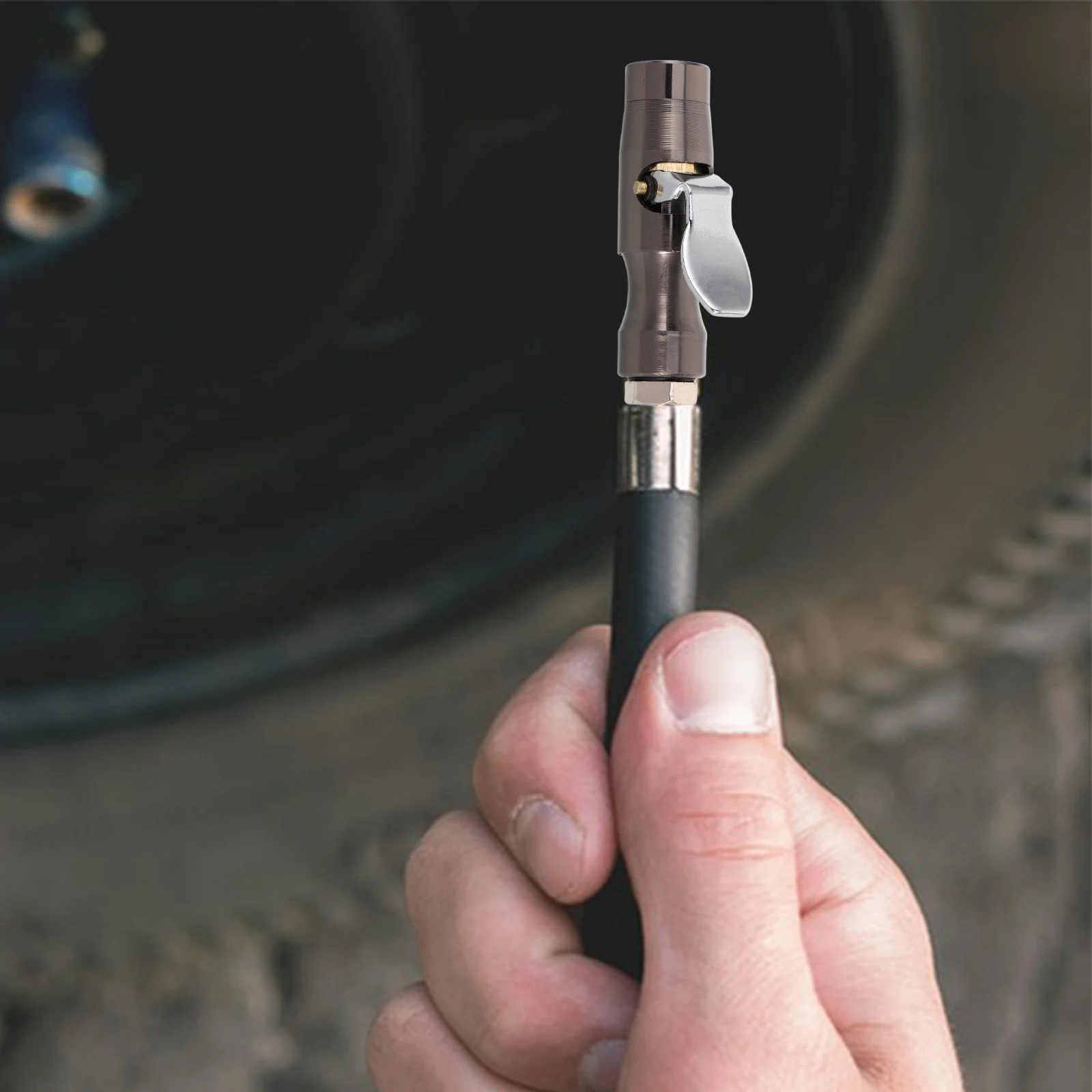 

1 Set Self Locking Tire Inflator Duty Air Nozzle For Car Motorcycle Bike Rubber Air Hose Adapter Iron Copper Core