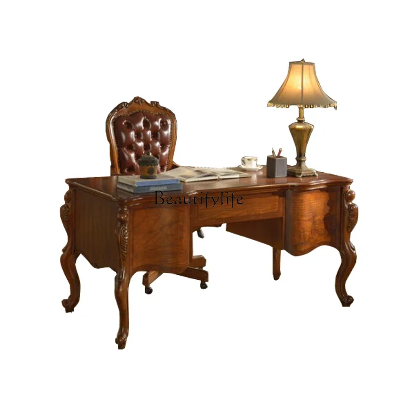 

LXSolid wood home office computer desk writing desk retro old European class tableSSS