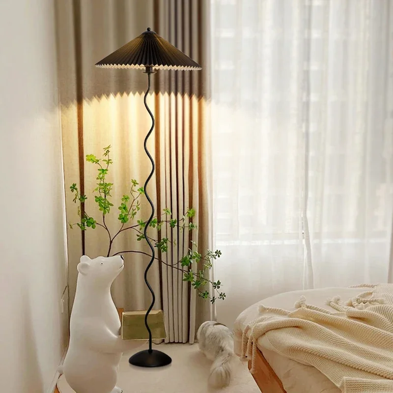 Imagem -04 - Nordic Minimalista Plissado Tecido Led Floor Lamp Standing Table Light Home Decor Sala de Estar Sofá Canto Quarto Cabeceira