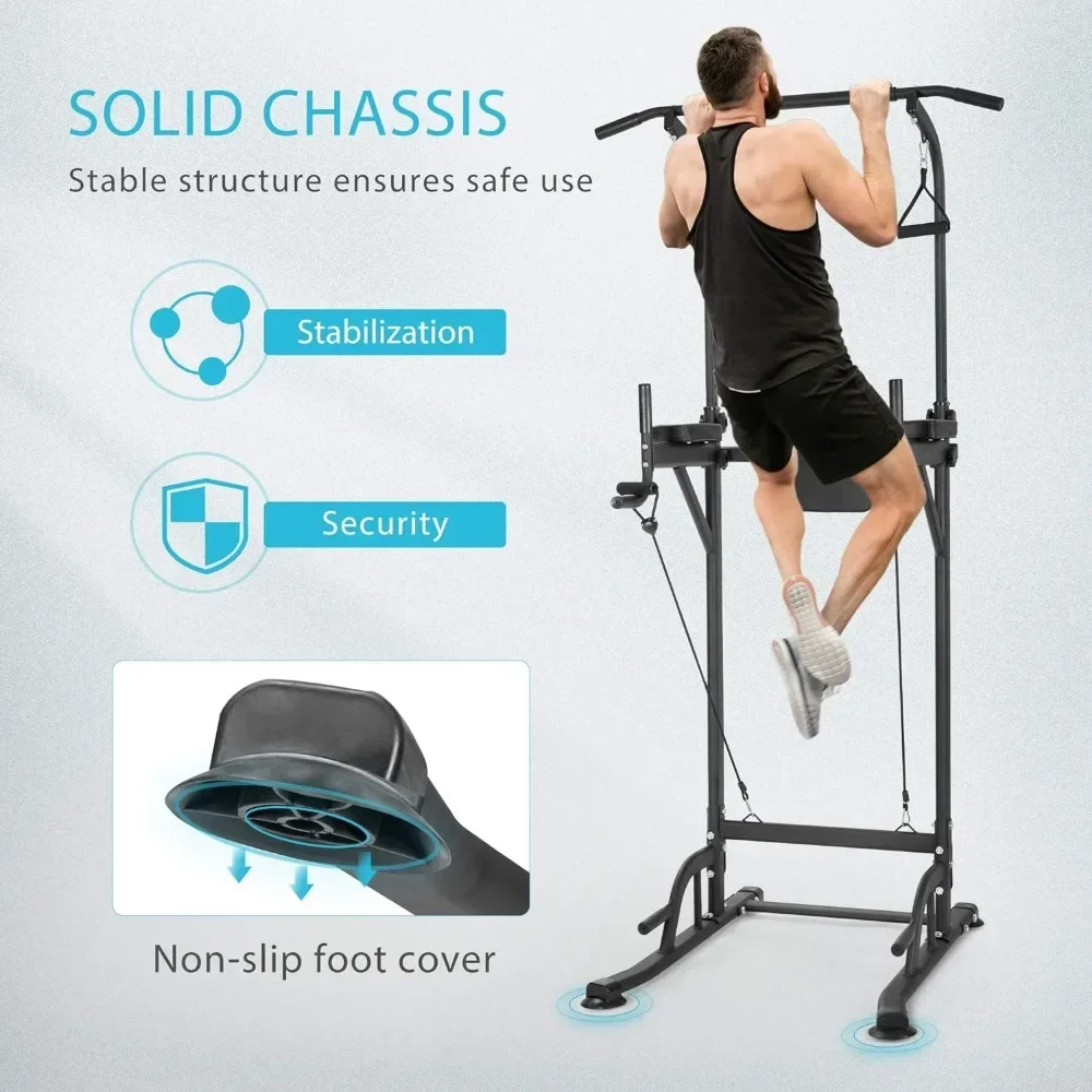 

tt Multi-Function Power Tower with Backrest Workout Dip Station Pull Up Bar Stand Fitness Strength