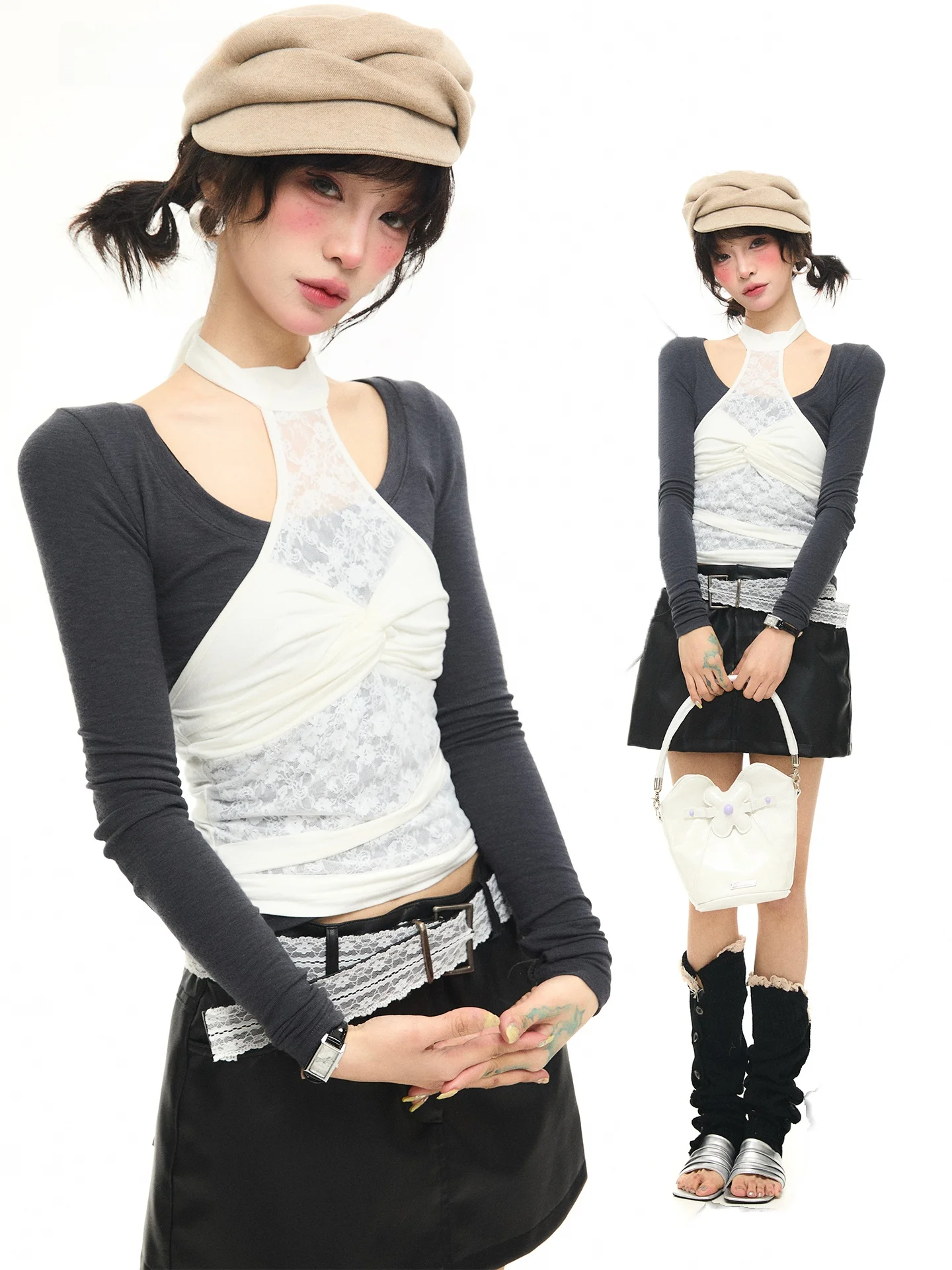 

ASTRSK Корейский летний женский сексуальный укороченный топ на бретельках с кружевными вставками и завязками на талии Pure Desire