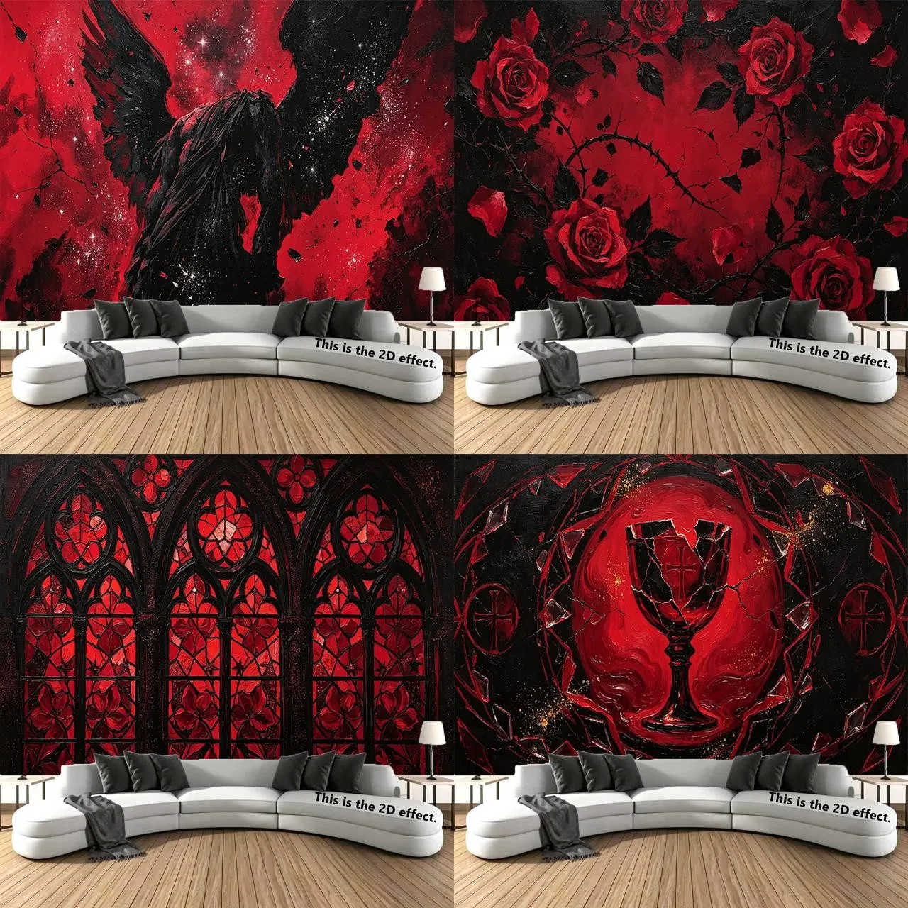 Gothic Dark Red Rose Angel Tapestry Background Cloth Hanging Cloth Bedroom Bedside Decorative Wall Cloth