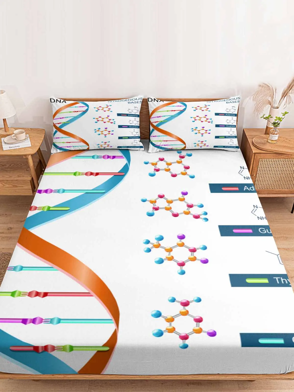 

Chemistry Spiral Symbol Queen Size Bed Mattress Fitted sheet Elastic Rubber Band Non-slip Bed Sheet Pillowcase Set