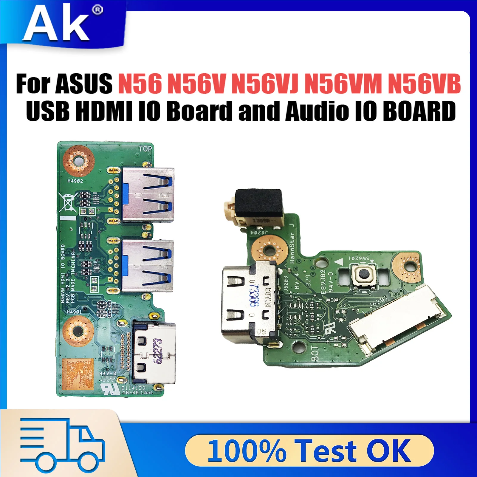 USB HDMI IO 보드 및 오디오 IO 보드, 파워 버튼 VGA 보드, Asus N56 N56V N56VJ N56VM N56VB N56VZ N56J, 빠른 배송