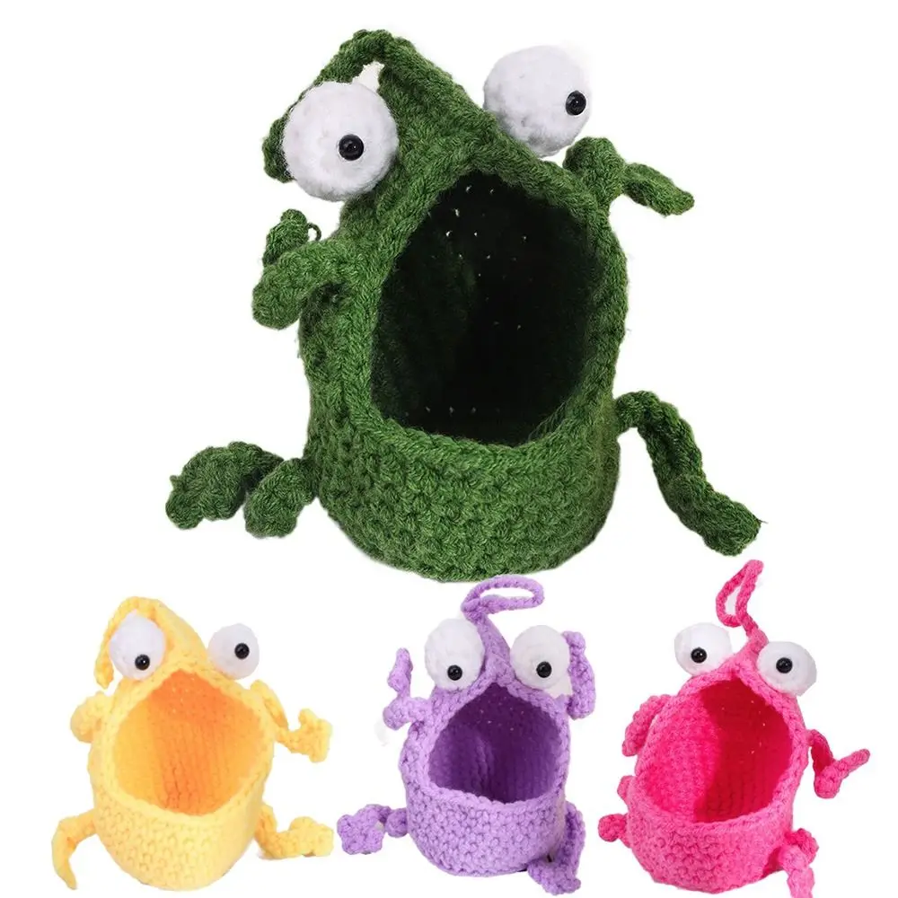 

Hand-made 2 Eyes Cartoon Storage Bag Creative Crochet Decorations Hand Woven Key Case Big Mouth Cute Funny Hanging Basket