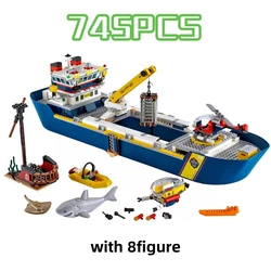 745PCS Cruise Ship Sea Exploration Ship Building Block Science And Technology Boat Model MOC 60266 Brick Assembly Toys Kids Gift