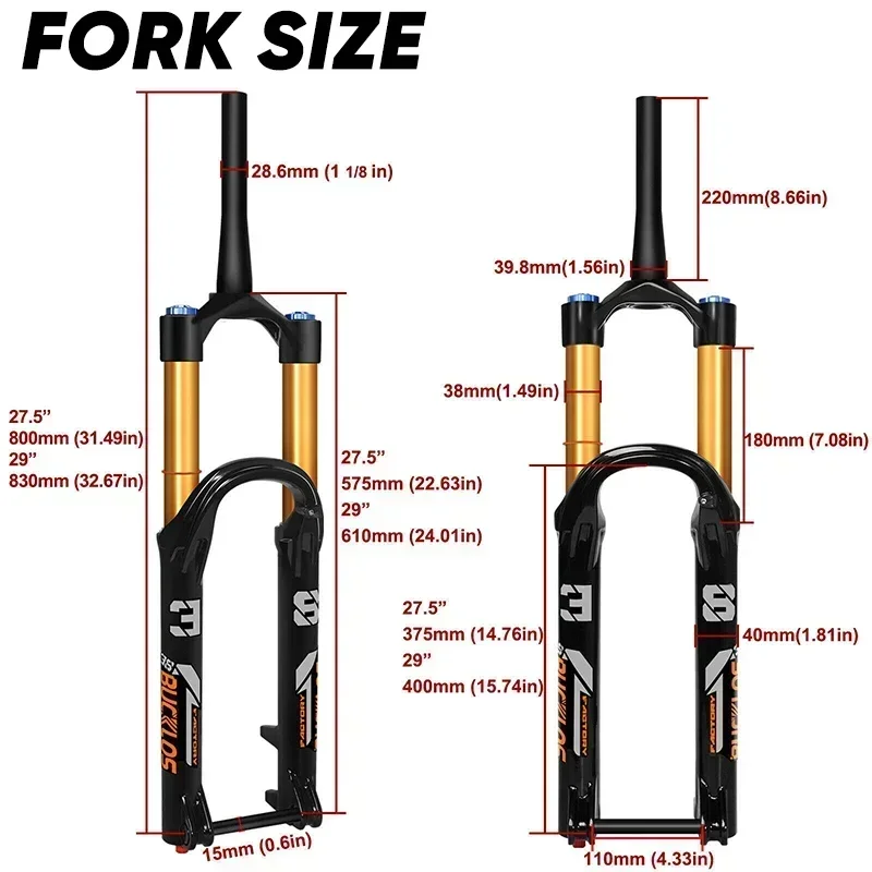 BUCKLOS 27.5/29Inch MTB Boost Suspension Fork 38mm Tube 15*110mm Mountain Bike Air Fork Travel 180mm Fork for XC/Enduro/E-Bike