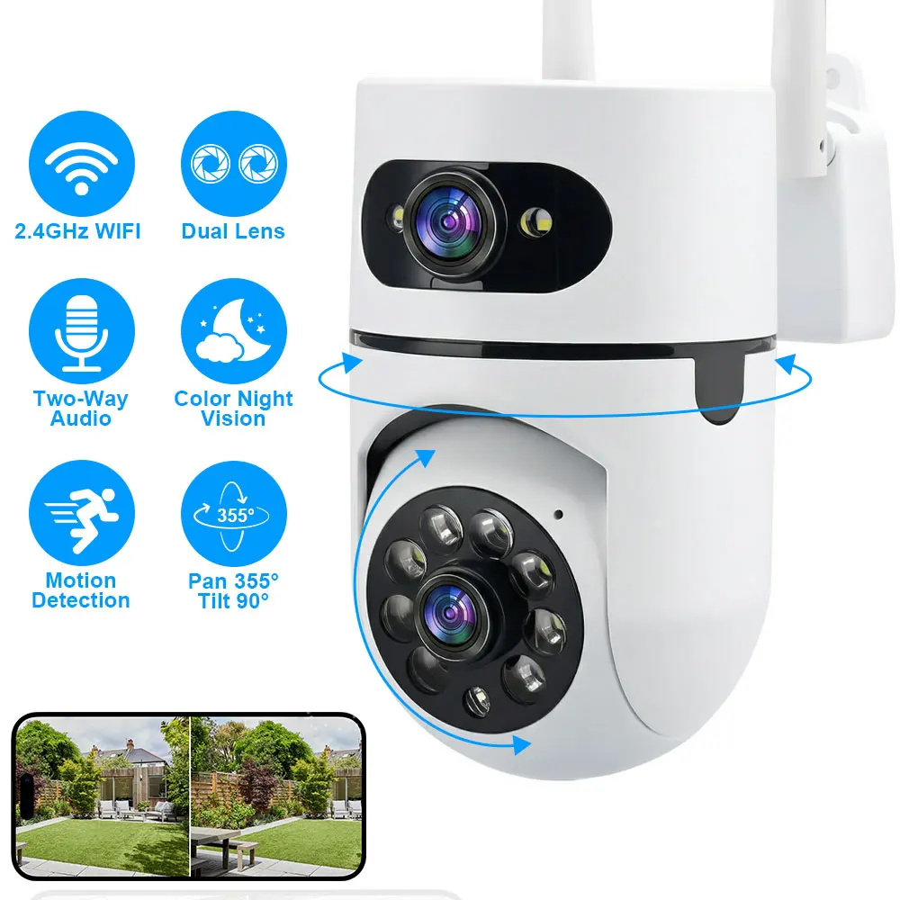 

2K 4MP WiFi Security Camera Dual Lens Wireless PTZ Cameras Motion Detection Alarm Video Surveillance Smart CCTV Video Camera