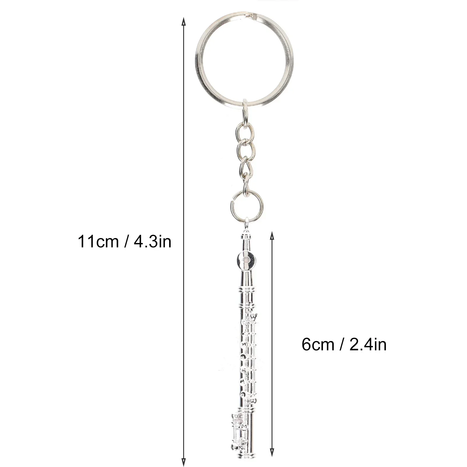 Silver Flute Keychain Metal Key Ring Gift Decoration Mini Musical Instrument Ornaments