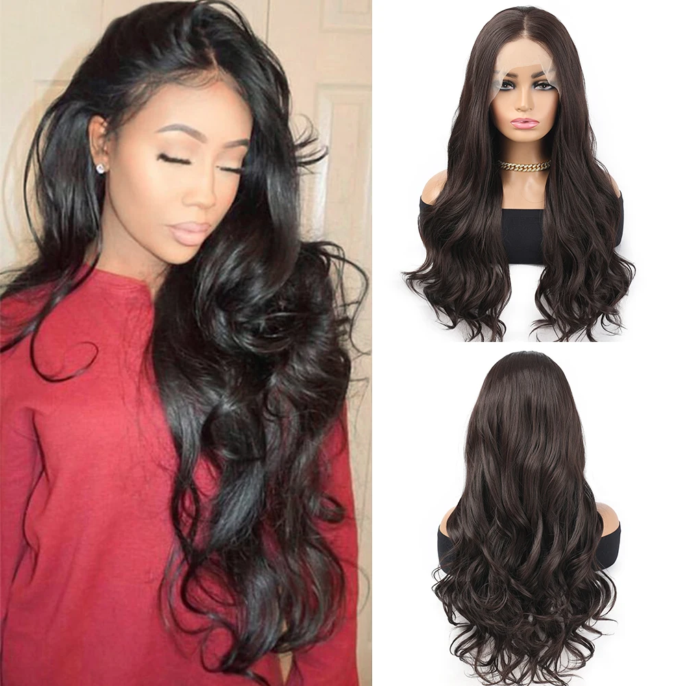 

13×4 Transparent Lace Front Wigs Natural Wave Brown Synthetic Wig for Women Natural Hairline Heat Resistant wigs