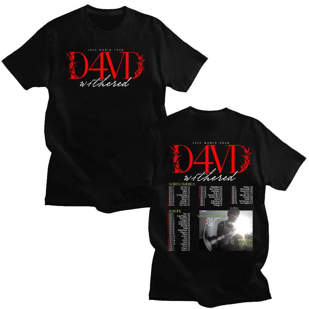 D4vd Withered 2025 World Tour T-shirt Men Women Hip Hop Tops