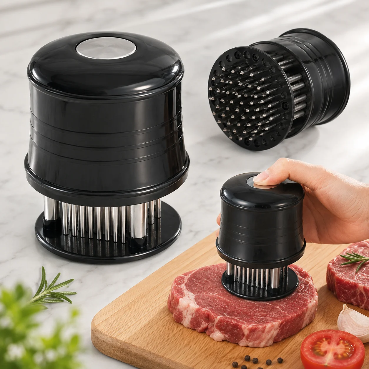 56 Pin Round Meat Tenderizer Stainless Steel Needle Meat Pounder Muscle Fiber Breaker for Kitchen Cooking BBQ Grilling Tool