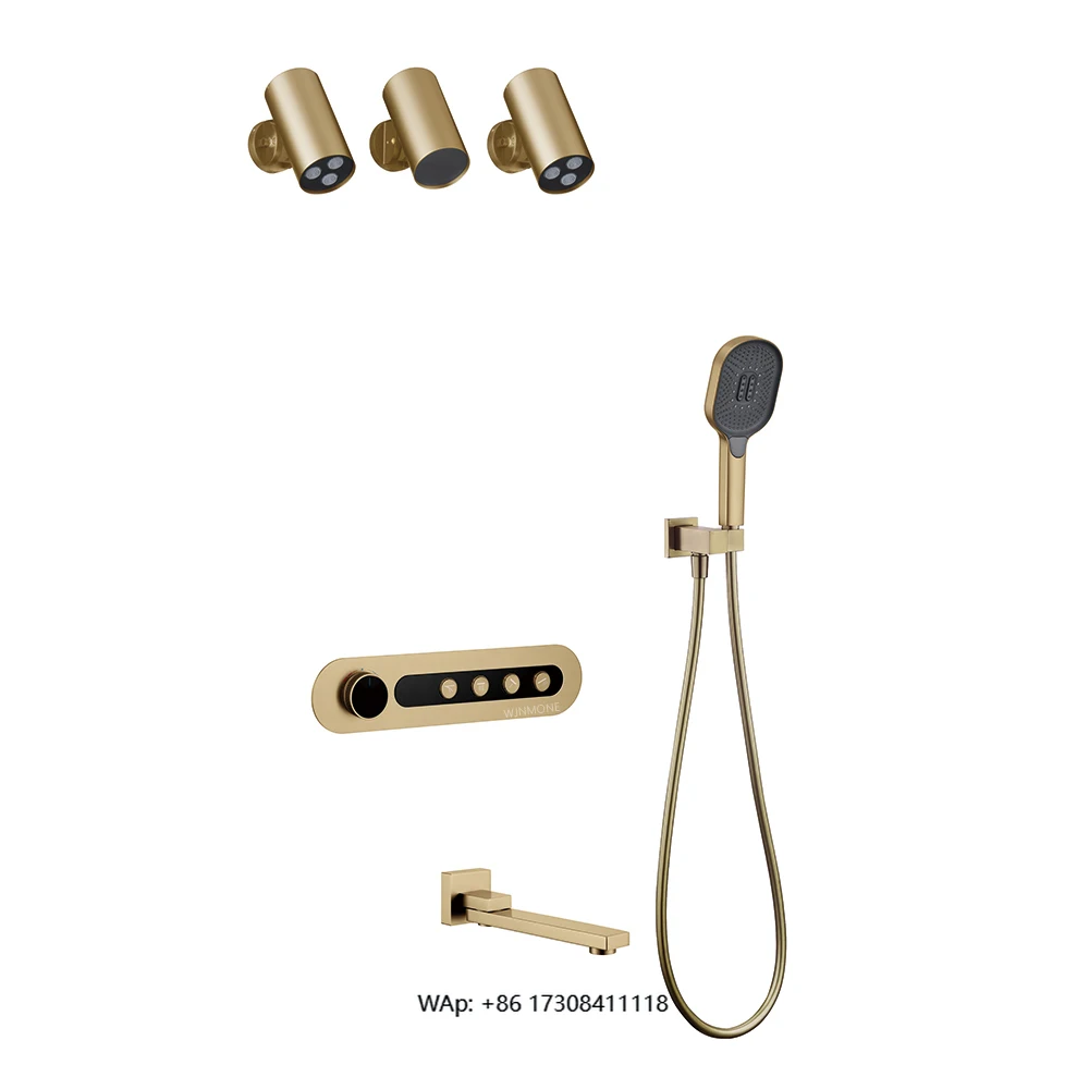 

Modern Luxury High-end All Copper Mixer Concealed Smart LED Display Thermostatic Rain Shower System Set for Hotel Bathroom Villa