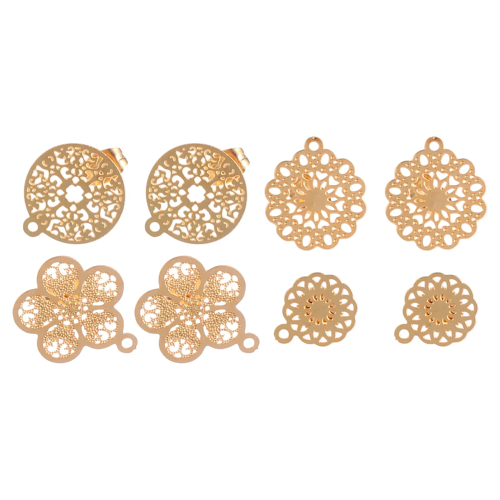 

4Pairs Stainless Steel Ear Studs Hollow Pendants DIY Jewelry Making Earring Backs Charm Set Lightweight Simple Design