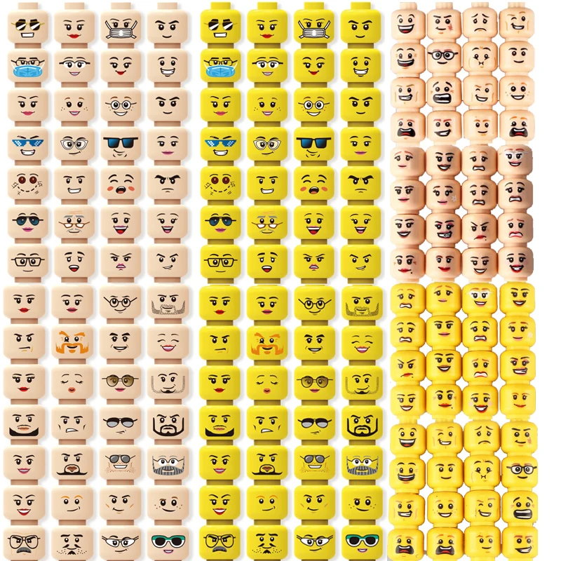 MOC Accessories Head Building Blocks Female Male Figures Parts Creative Face Laugh Cry Angry Cute