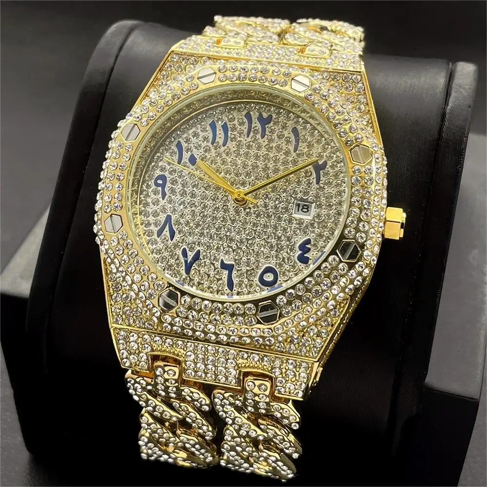 2024 nuovi orologi di lusso in oro 18 carati moda uomo catena cubana orologio da polso al quarzo Hip Hop Iced Diamond Bling AAA orologi Mans Reloj