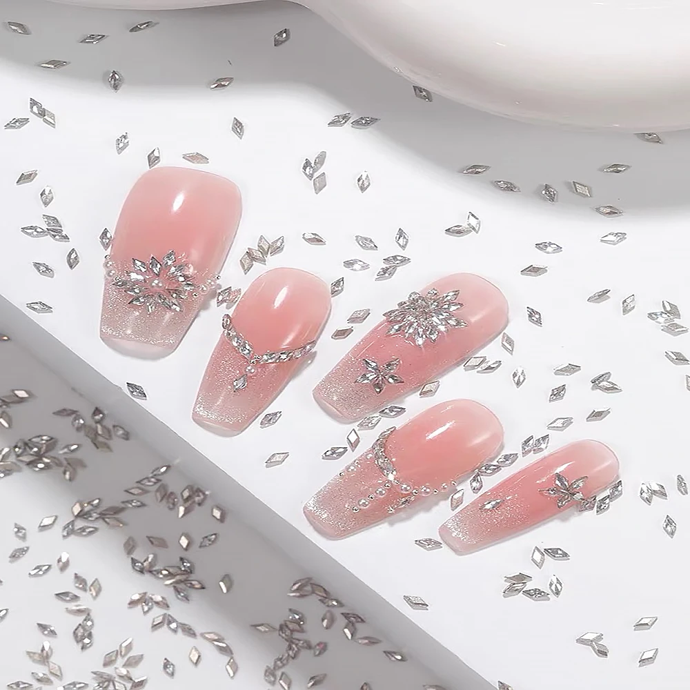 100/200 Stück Mini Nail Art Zubehör 5A Funkelnde Raute Zirkon Nail Art Strass Charms 1,5*3mm Schneeflocke Muster Nagel Dekor – Detail 8