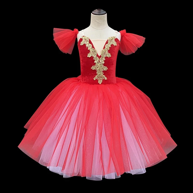 

Red Ballet Dress Long Dance Skirt For Adult Children Professional Belly Costumes Tutu Skirts Girls' party dress