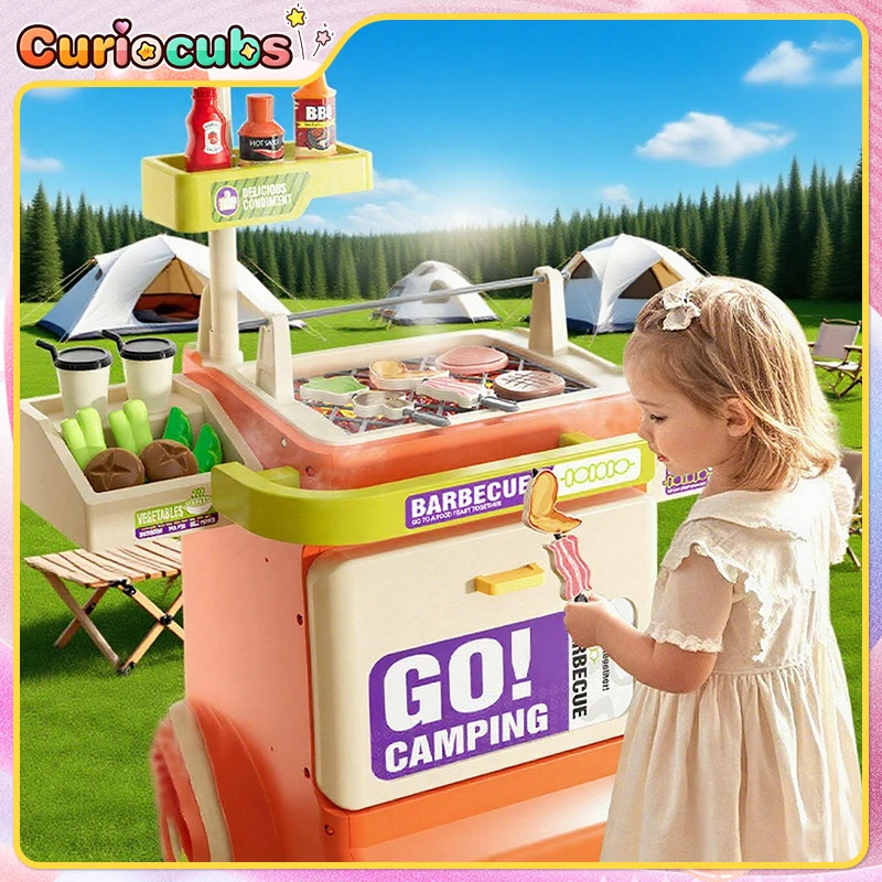 Barbecue Spray Trolley Fantasiespel BBQ Grill Winkelwagen Keuken Koken Speelgoed Mini Voedselmodel Outdoor Camping Spel Meisje Kerstcadeaus