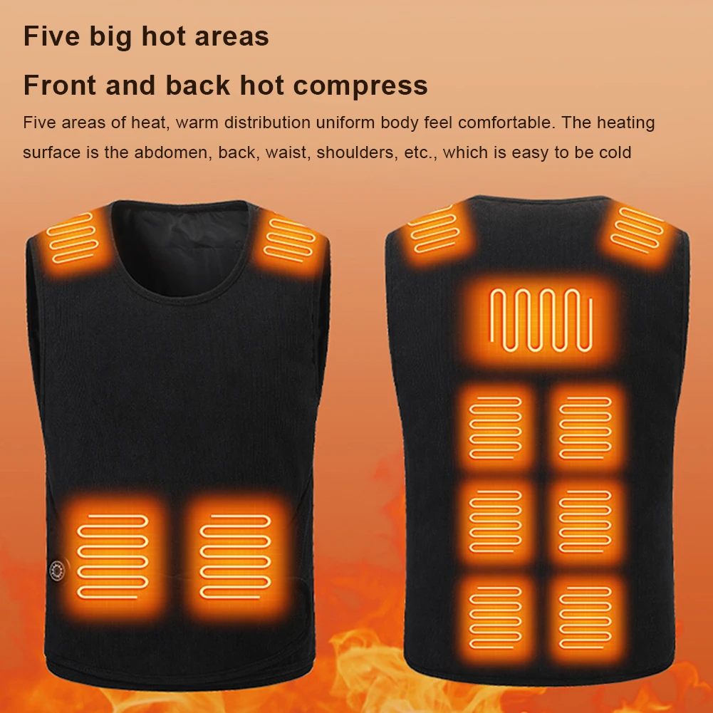 11 Areas USB Heated Vest Winter Heating Vest Outdoor Warm Vest for Men and Women Outdoor Skiing Hiking Camping