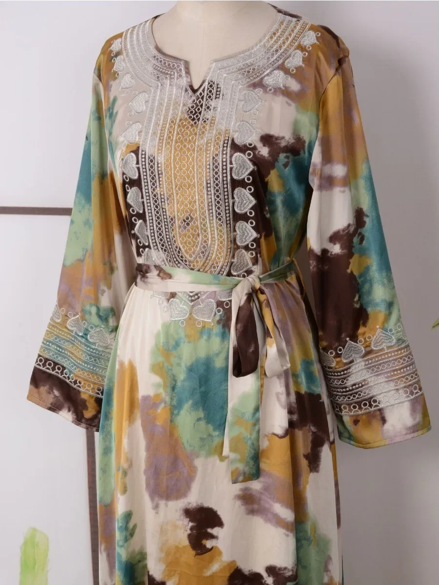 Eid Arab Muslim Party Dress For Women Abaya Embroidery Print Jalabiya Long Dresses Kaftan Vestidos Dubai Ramadan Gown Robe 2026 3