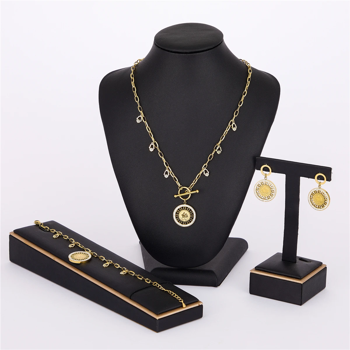 

LUIZADA 2022 Jun Hot Selling Accessories Wedding Jewelry Set For Women Portrait Coin Stainless Steel With Necklace Earrings