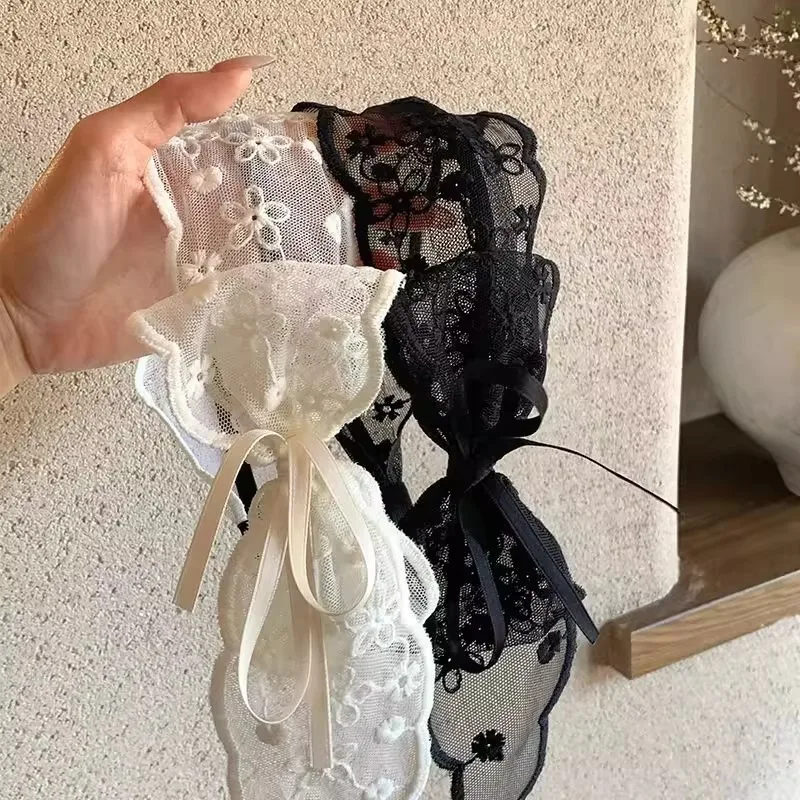 

1pcs Vintage Pastoral Style Lace Hair Band White Lace Bow Wrap Sweet Bow Headband Elegant Embroidery Ribbon Headband Wedding