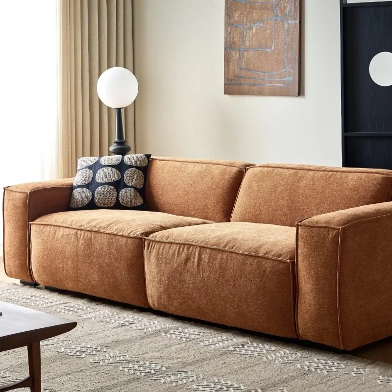 Design retro old money style three-seater tofu module small apartment living room fabric sofa