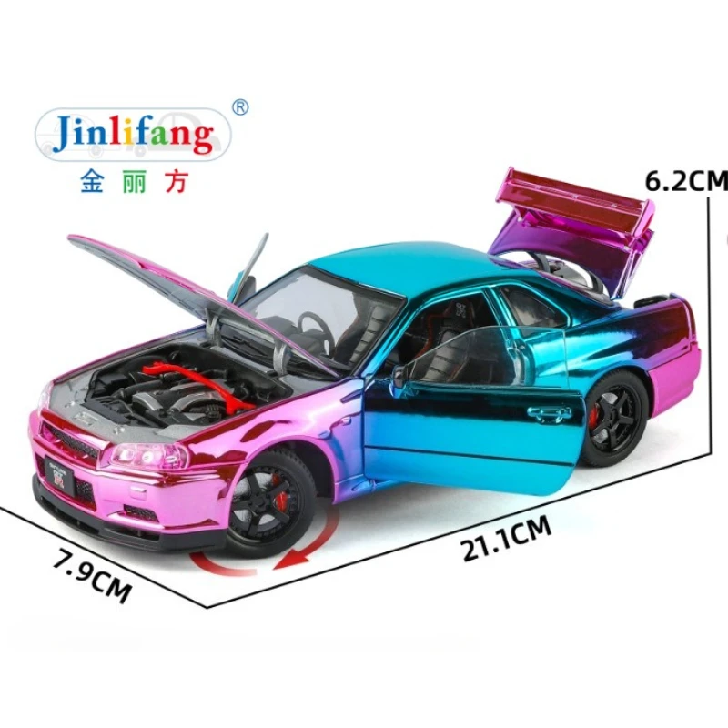 1:24 Skyline GTR Supercar سبيكة معدنية دييكاست نموذج سيارة مجموعة الصوت والضوء من نماذج هواية هدية مزخرفة عصرية