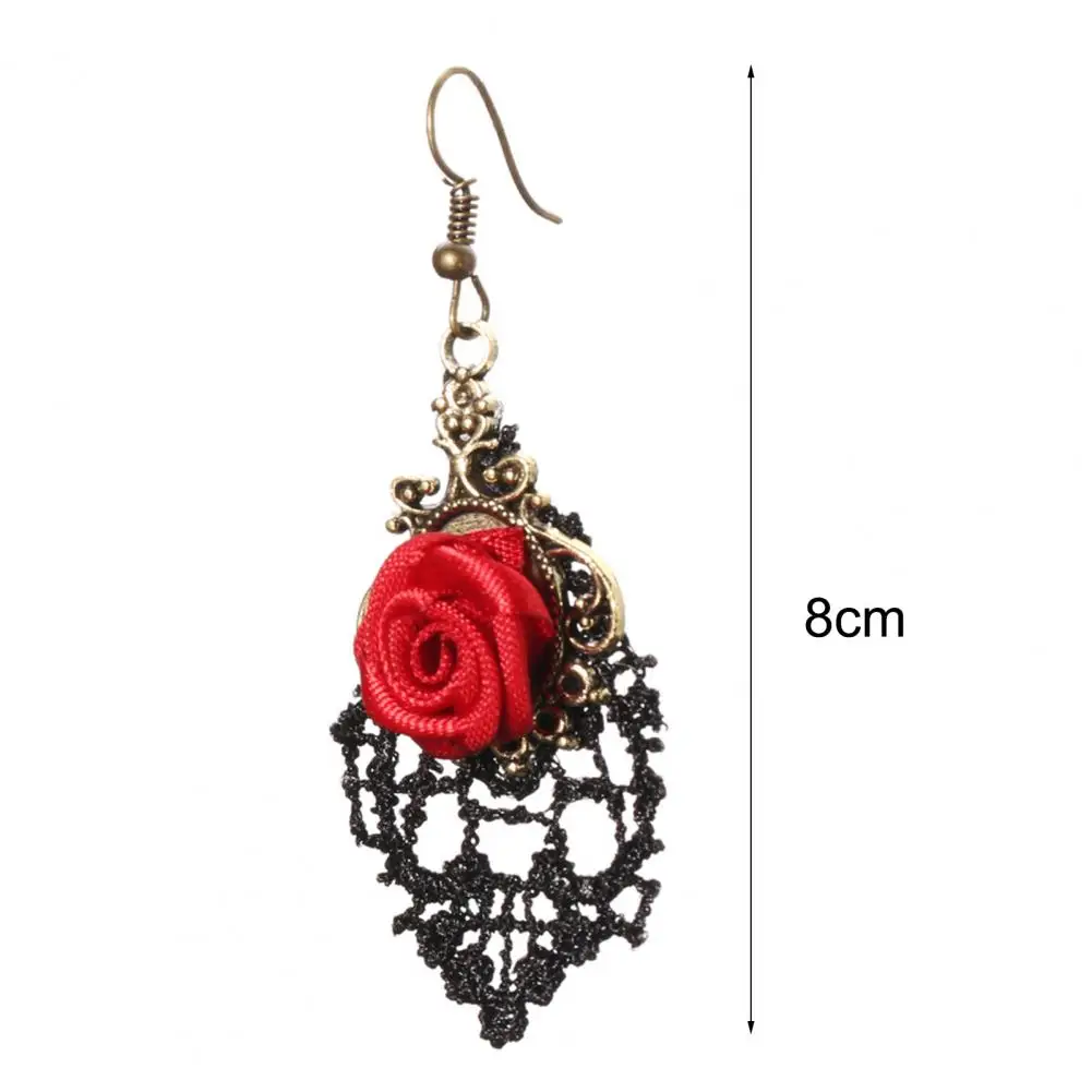 Dangle Earrings Portable Ladies Flower Shape Hook Earrings Elegant Eardrops Women Hollow Red Rose Hook Dangle Earrings