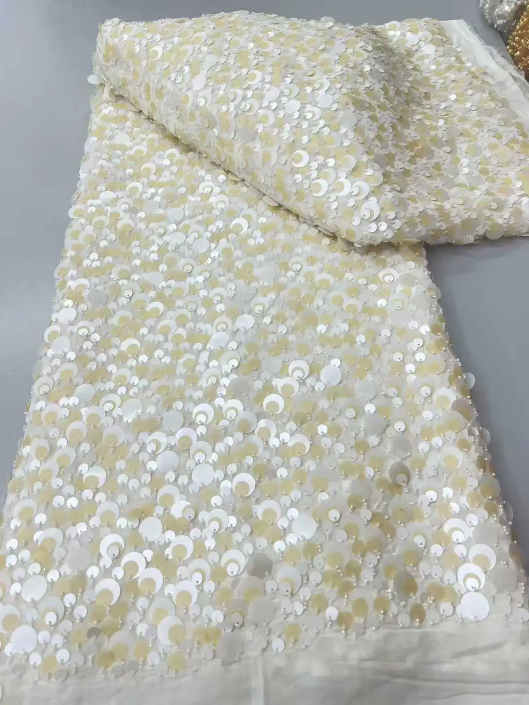 رائعة فاخرة نوبل تصميم الأزياء الجديدة النسيج اليدوية التطريز صافي الدانتيل الترتر الكامل لصنع فستان الزفاف النساء CC1778 #6