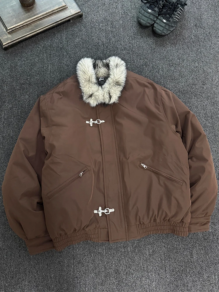 سترة Thiened American Sle الرجالية القطنية مع ياقة من الفرو للدفء والخريف والشتاء وزر موسمي مزين للارتداء اليومي #3