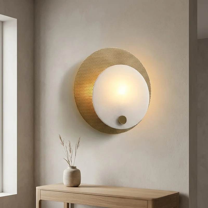Modern Metal Perforated Circular Orb Wall Bedroom Bedside Hallway Living Room Entryway Corridor Home