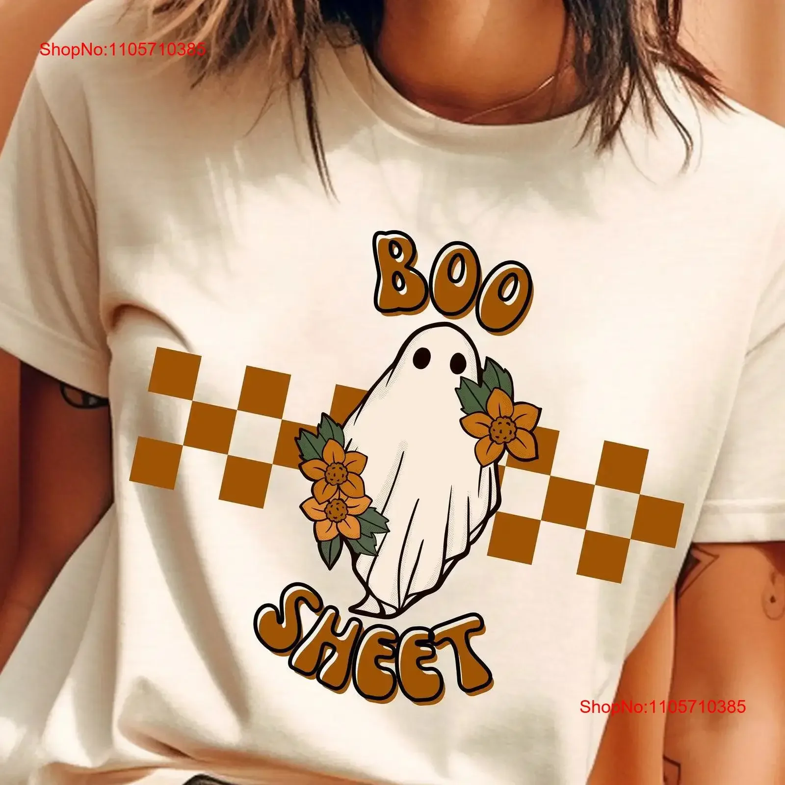 Retro Halloween T Shirt Checkered Boo Sheet Funny for Ghost Vintage Party Fall vintage Washed Versatile streetwear homme