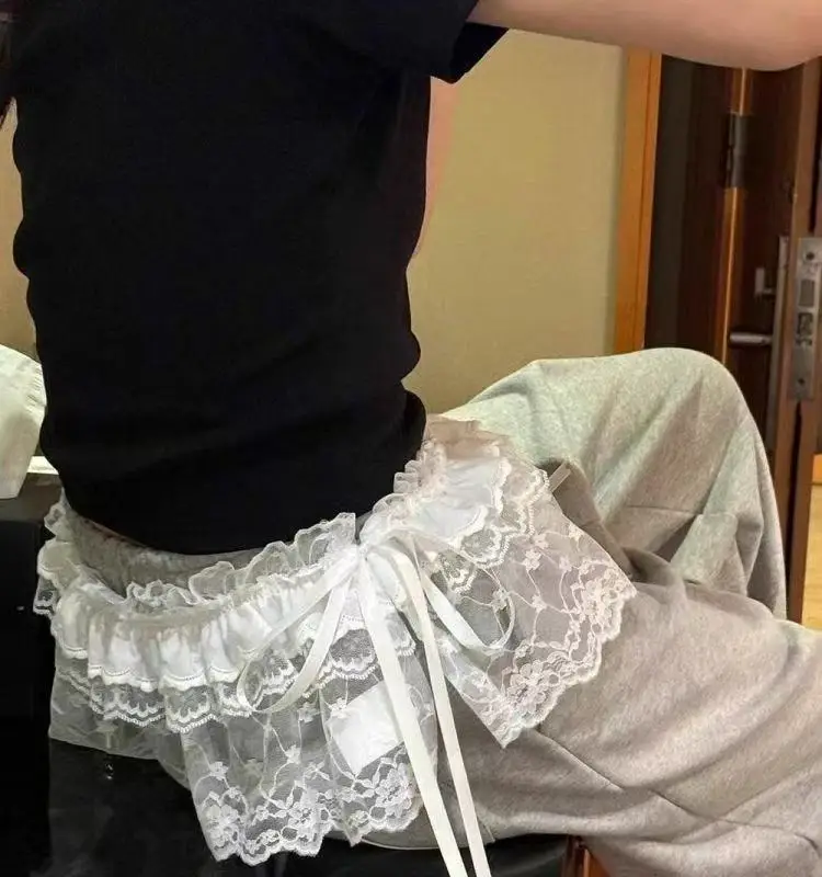 

Корейская модная кружевная юбка нестандартной формы, занавеска с белыми цветами, кружевная сетчатая юбка до половины тела, женские летние плавки, джинсы, декоративный подол