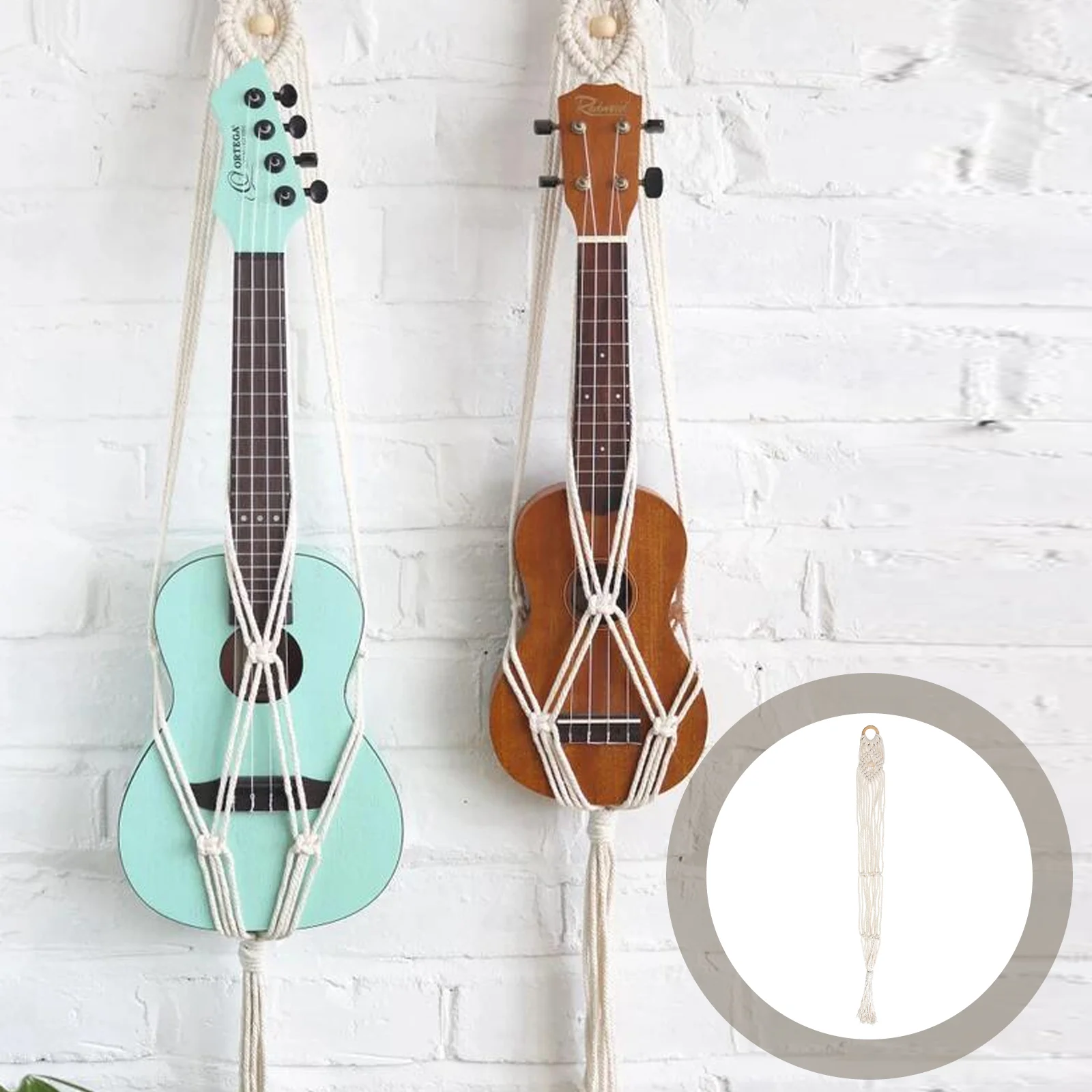 Guitar Storage Mesh Bag Hangers Handwoven Instrument Wall Mount Holder Macrame Pendant Cotton Linen Ukulele Hanging for