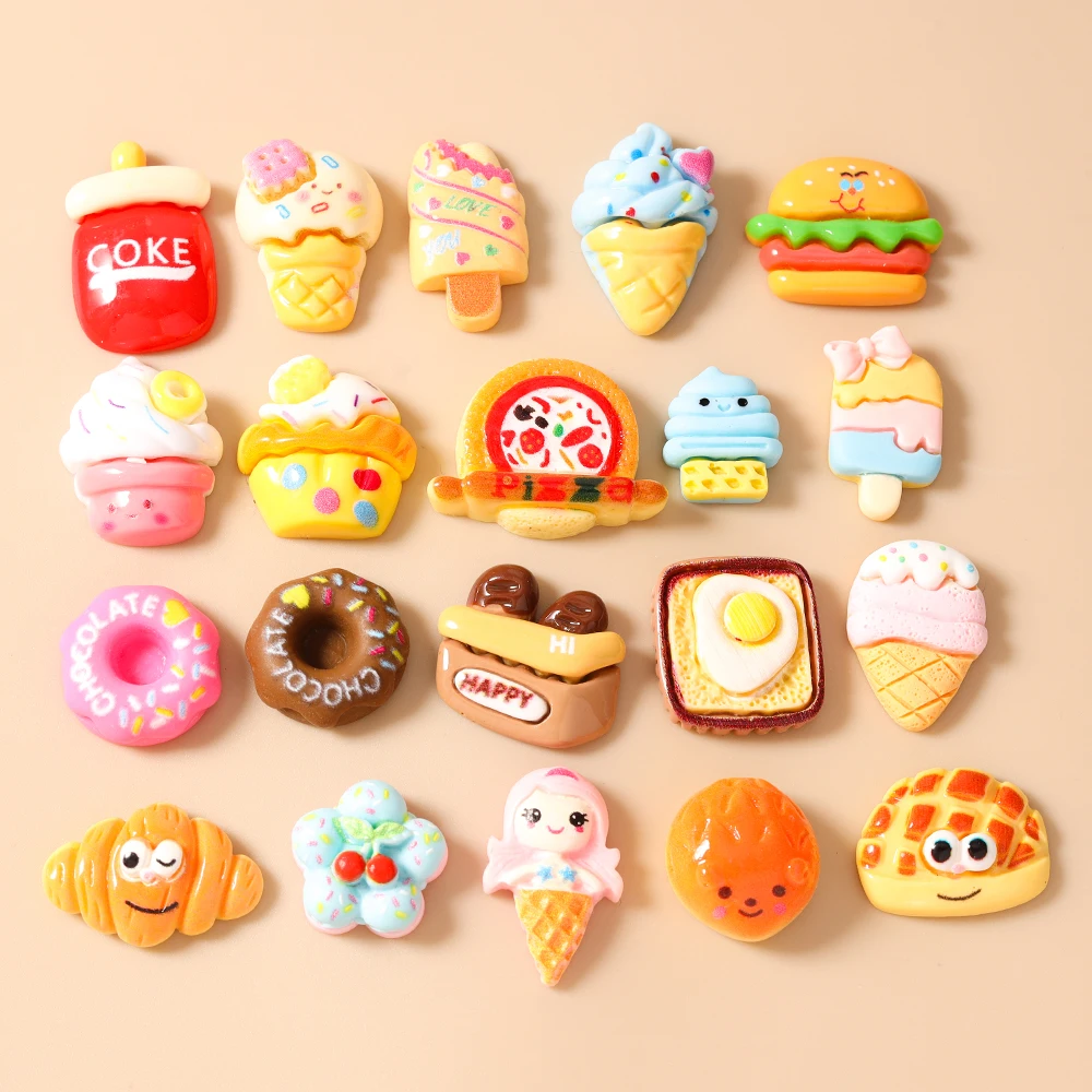 Leslie Mix Kawaii Cartoon Lebensmittel-Anhänger aus Harz, Flache Cabochons für Mädchen, DIY Nagelkunst, Handyhüllen, Haarspangen-Zubehör – Detail 4