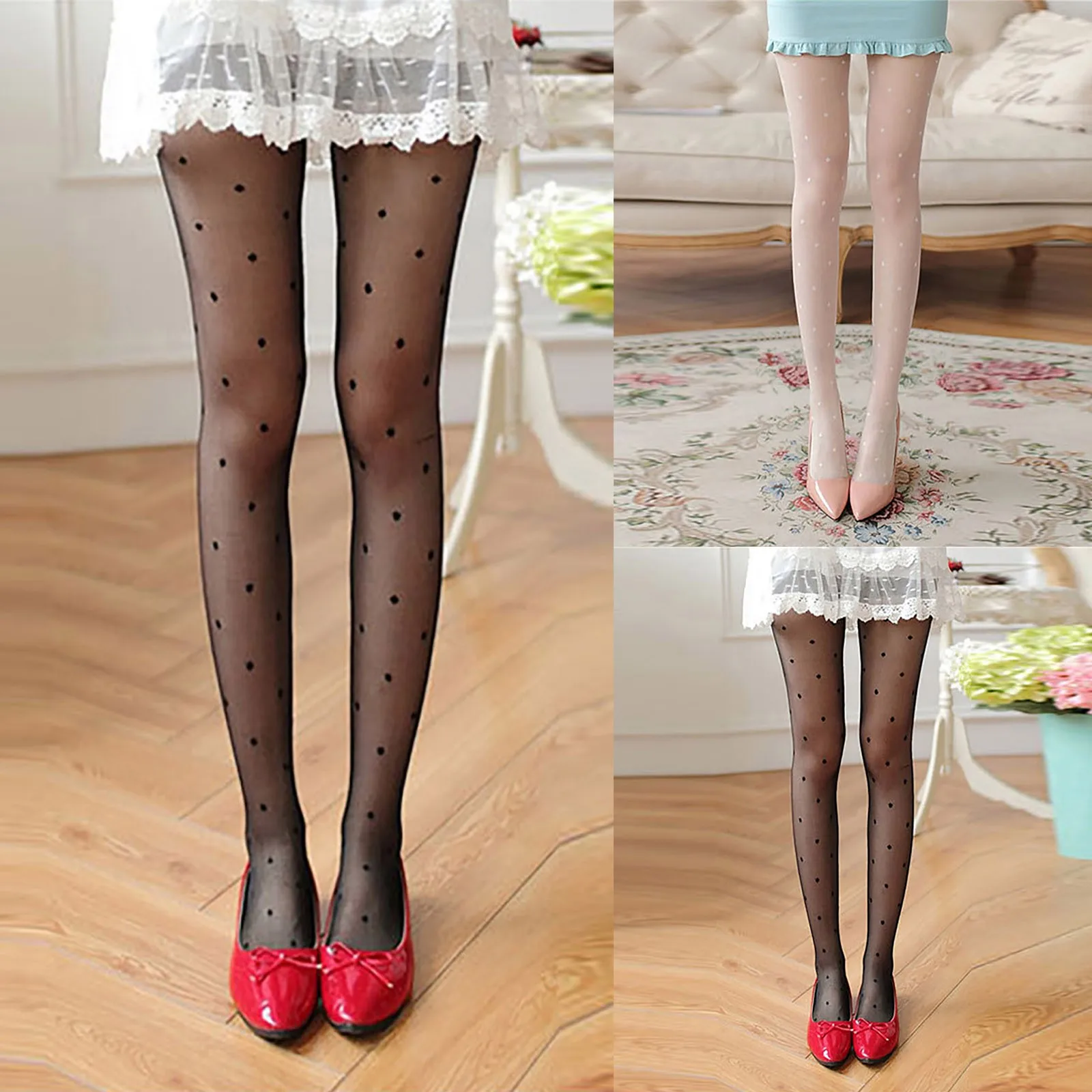 

2024 Women's Spring Summer Fashionable Dot Printed Pattern Decoration Leggings Pantyhose Close-Fitting Transparent Clothing