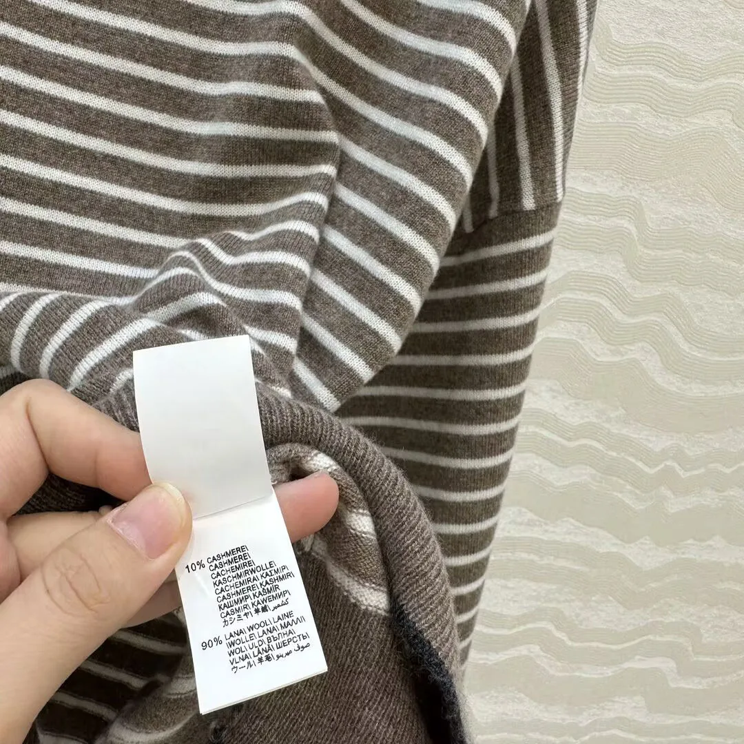 2025 Nuovo Autunno Vecchio Stile di Soldi 100% Cashmere Lavorato A Maglia Pullover Delle Donne O-Collo Manica Lunga Strisce Modello Allentato Maglione Casuale